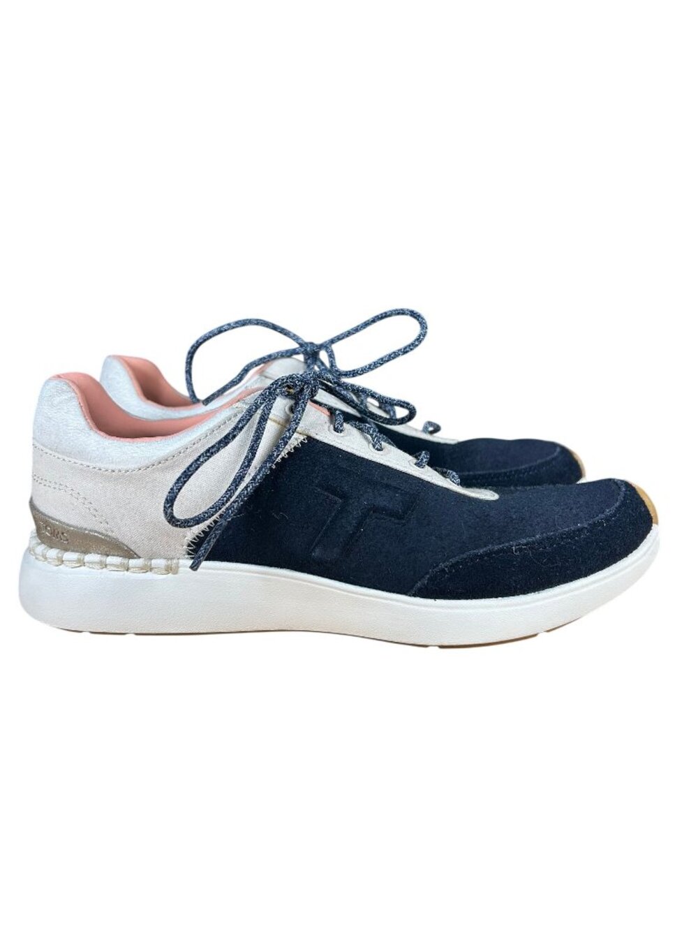TOMS Arroyo Retro Suede Sneakers Women's Size 8 Navy Cream & Coral in EUC!